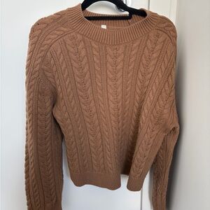 Babaton Cable Knit Crewneck Sweater in Warm Brown